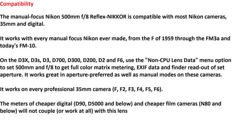 Nikon Telephoto 500mm f/8.0 N Reflex-Nikkor Manual Focus Lens