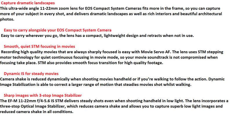 Canon EF-M 11-22mm f 4-5.6 IS STM lens