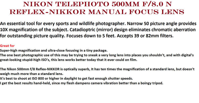 Nikon Telephoto 500mm f/8.0 N Reflex-Nikkor Manual Focus Lens