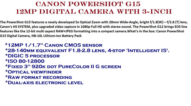 Canon PowerShot G15 12MP Digital Camera with 3-Inch LCD