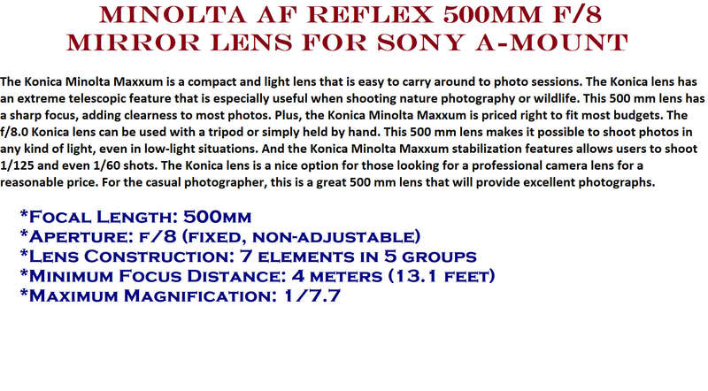 Minolta AF REFLEX 500mm f/8 Mirror Lens for Sony A-mount