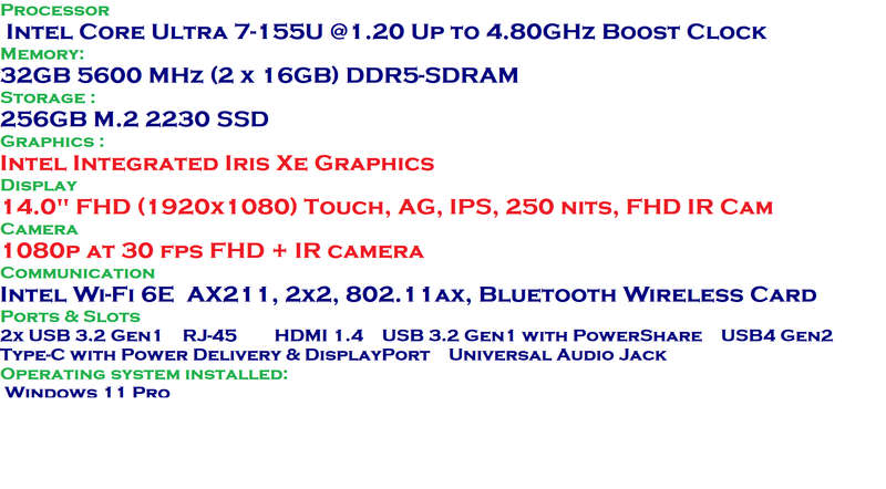 Dell Latitude 3450 14-inch Core Ultra 7 155U 32GB RAM 256GB SSD Win 11 Pro , Brand New , NO BOX