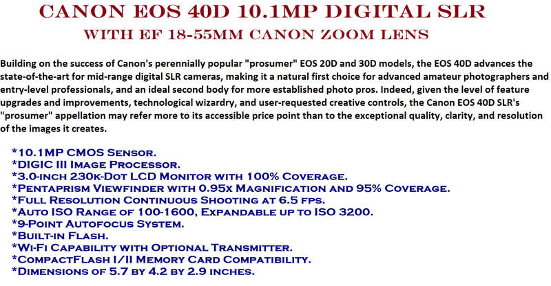 Canon EOS 40D 10.1MP Digital SLR Camera with EF 18-55mm Canon Zoom Lens IN VERY GOOD CONDITION