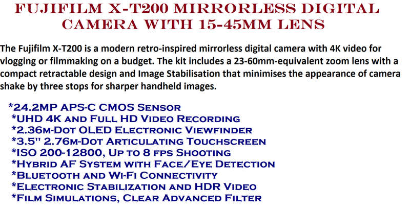 Fujifilm X-T200 Mirrorless Digital Camera with 15-45mm Lens