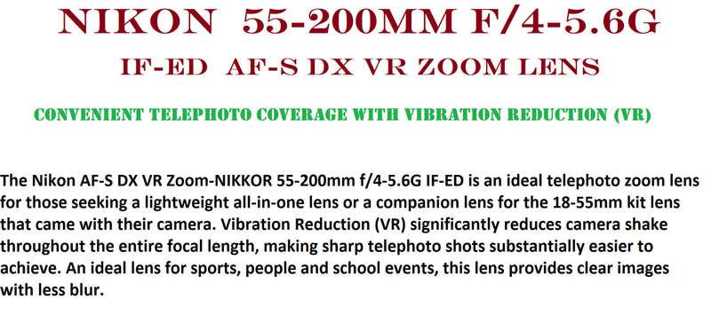 Nikon AF-S DX VR Zoom-NIKKOR 55-200mm f/4-5.6G IF-ED VR VIBRATION REDUCTION LENS