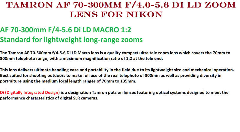 Tamron A F 70-300mm f/4.0-5.6 Di LD Macro Zoom Lens with Built in Motor for Nikon Digital SLR