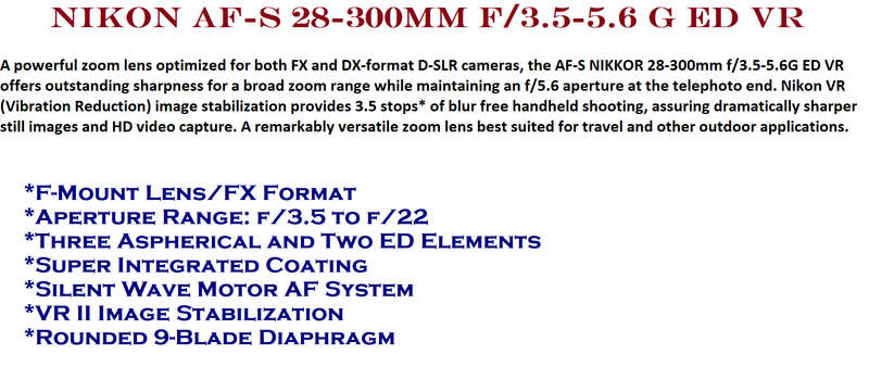 Nikon AF-S 28-300mm f/3.5-5.6 G ED VR Lens