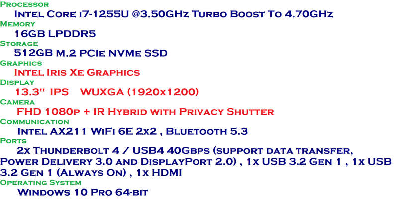 Lenovo ThinkPad X13 G3 - Intel Core i7-1255U, 16GB Ram ,512GB SSD ,  13.3-inch WUXGA