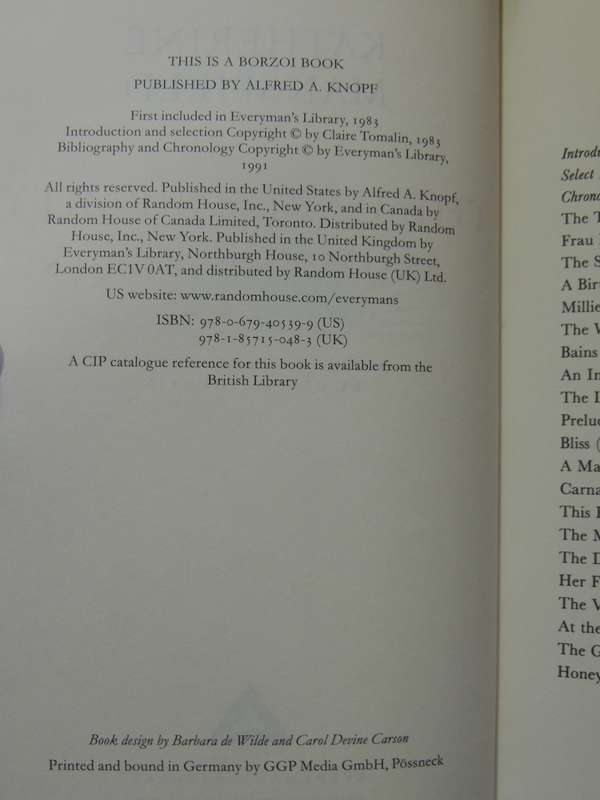 The Garden Party and Other Stories, No 183   - Katherine Mansfield    Everyman's Library