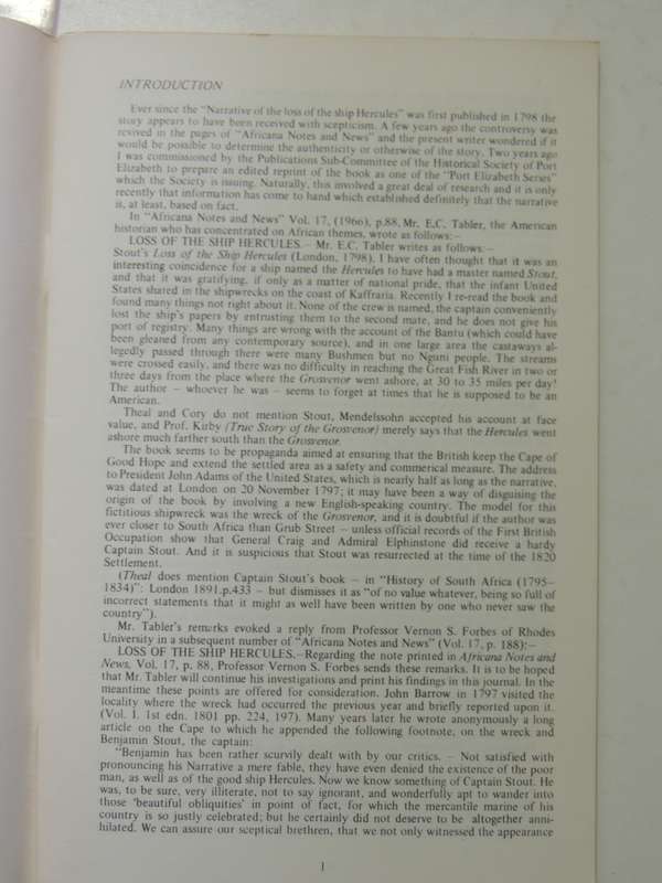 Port Elizabeth Series No. 6: The Loss of the Ship Hercules: 16th June, 1796 - ed A. Porter