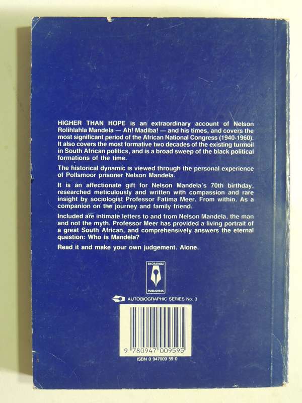 Higher Than Hope: Rolihlahla We Love You - Fatima Meer  1st SA Ed.1988