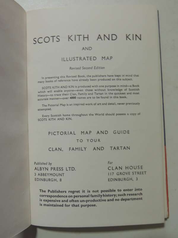 Scots Kith & Kin & Illustrated Map, Constant Source of Information for...Scottish Names, Clans....