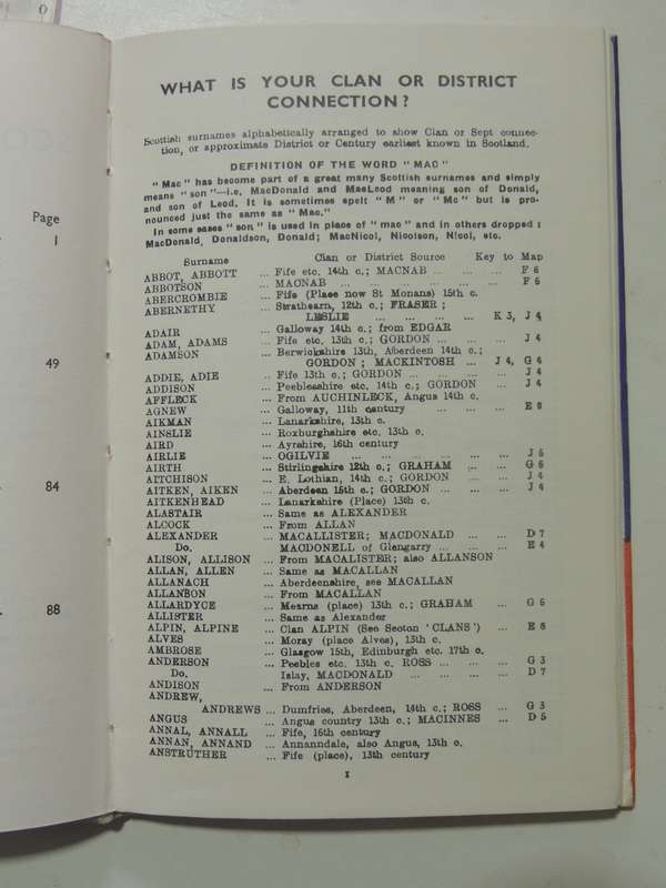 Scots Kith & Kin & Illustrated Map, Constant Source of Information for...Scottish Names, Clans....