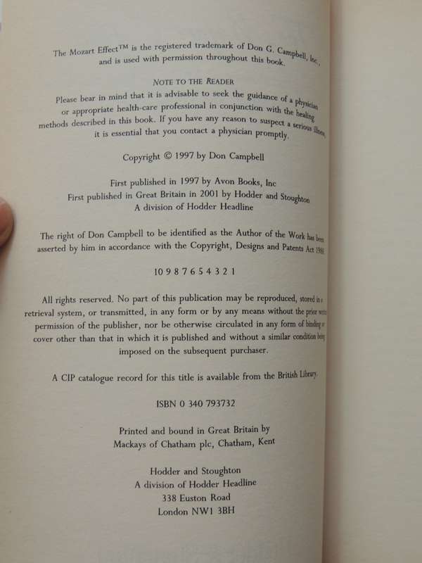 The Mozart Effect: Tapping The Power Of Music To Heal The Body, Strengthen The Mind ....Don Campbell
