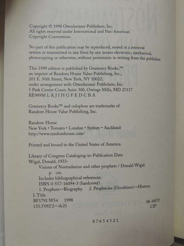 Vision Of Nostradamus And Other Prophets - Donald Wigal Ph.D.