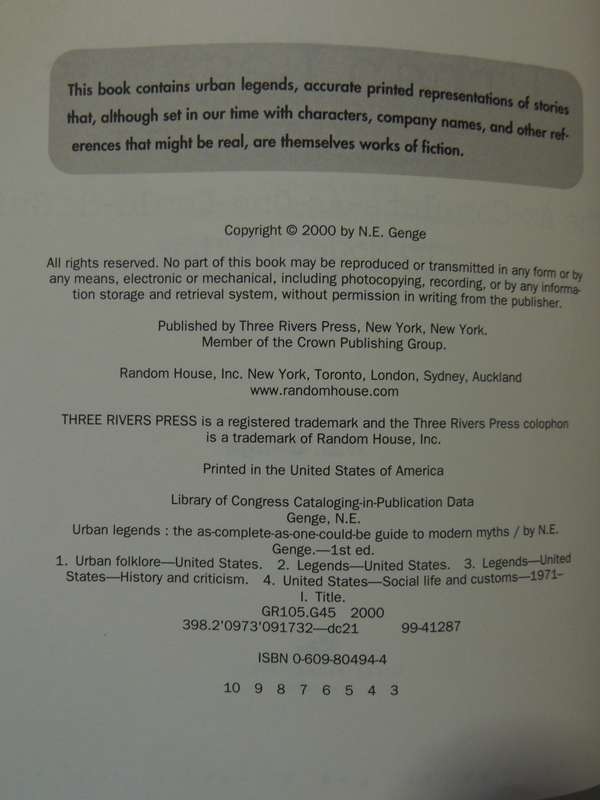 Urban Legends: The As-Complete-As-One-Could-Be Guide To Urban Myths - N.E. Genge