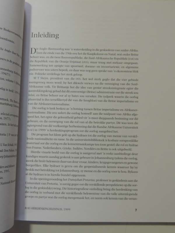 Die Anglo-Boereoorlog: Herdenkingslesings Aan Die Randse Afrikaanse Universiteit, 1999 Very SCARCE