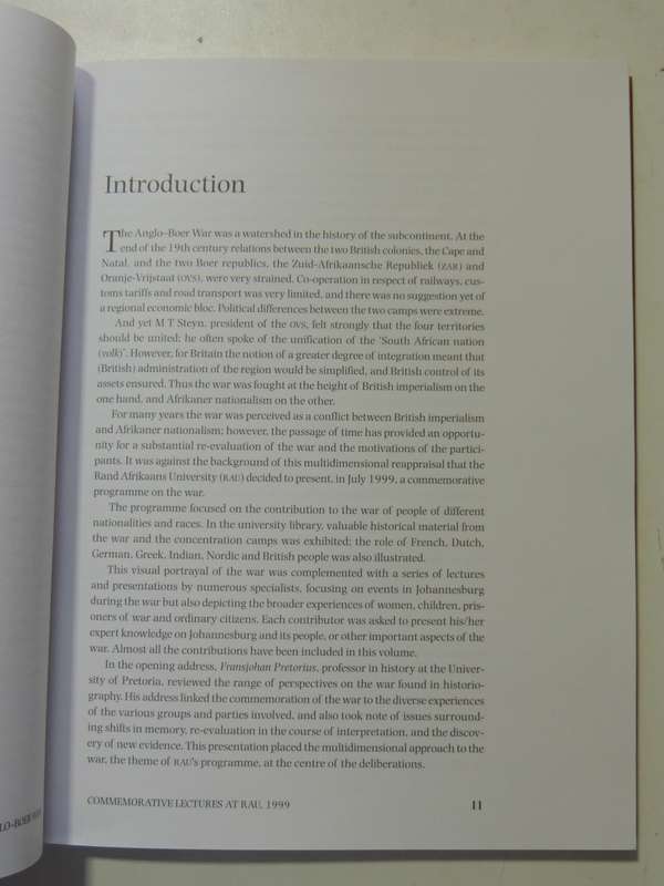 Die Anglo-Boereoorlog: Herdenkingslesings Aan Die Randse Afrikaanse Universiteit, 1999 Very SCARCE