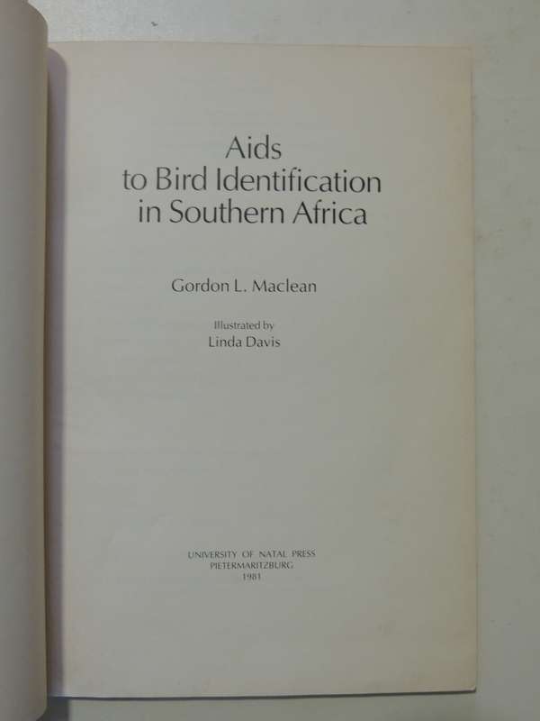 Aids To Bird Identification In Southern Africa - Gordon Maclean