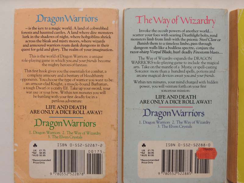 Dragon Warriors Trilogy Vol 1 -3  Dragon Warriors,Way Of Wizardry, Elven Crystals - Dave Morris, O L