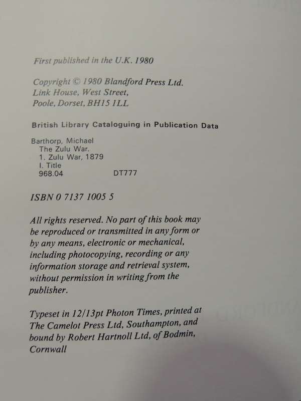 The Zulu War: A  Pictorial History (1st Edition) - Michael Barthorp