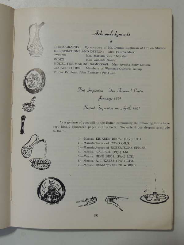 Indian Delights, A Book of Recipes by the Women's Cultural Gr - Ed Zuleikha Mayat  2nd Impr APR 1961