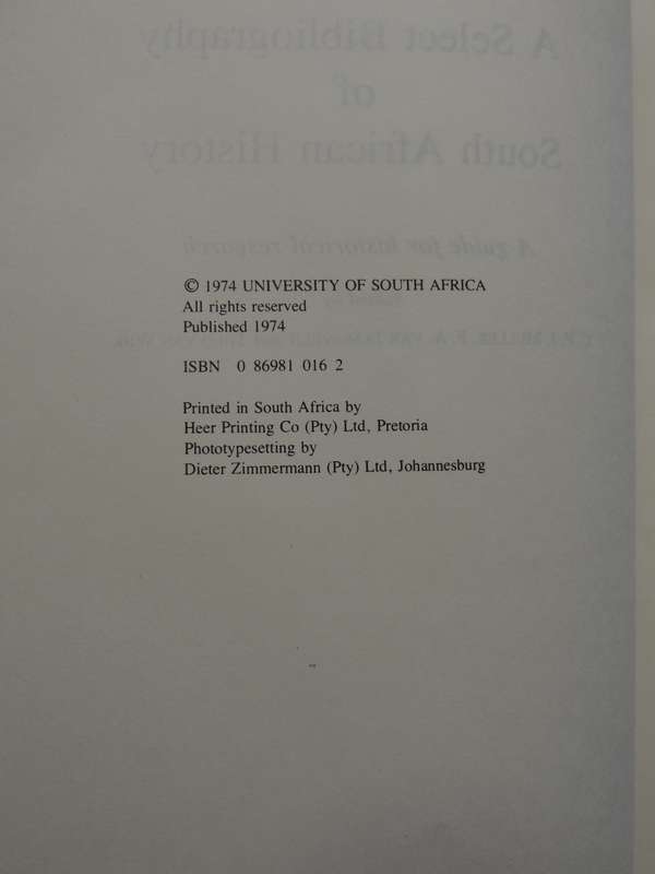 Supplement to a Select Bibliography of South African History: A Guide for Historical Researched C.F