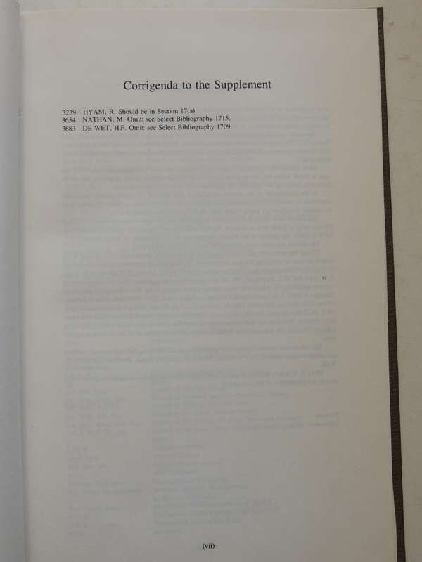 Supplement to a Select Bibliography of South African History: A Guide for Historical Researched C.F