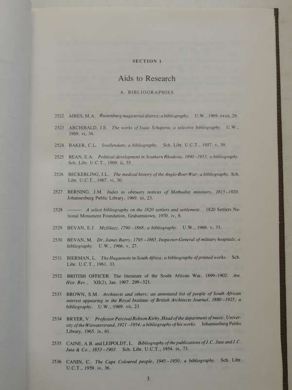 Supplement to a Select Bibliography of South African History: A Guide for Historical Researched C.F