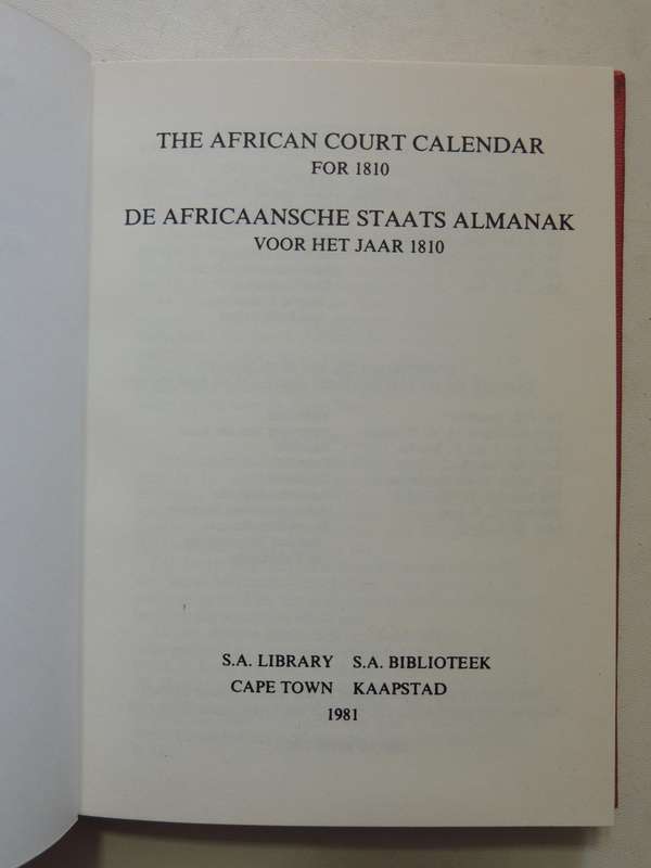 The African Court Calendar For MDCCCX (1810) Under The Sanction Of Government -compiled by Geo. Ross