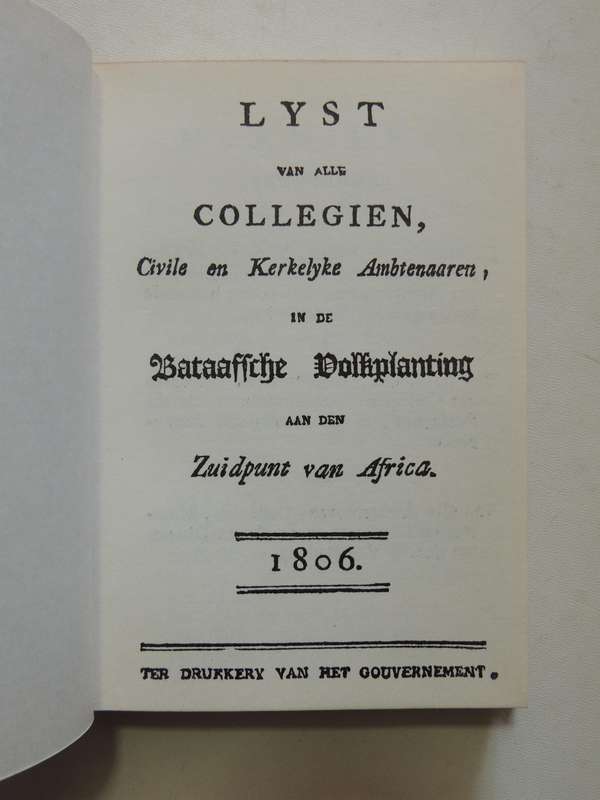 Lyst van alle Collegien, Civile en Kerkelyke ambtenaaren, in de Bataafsche Volkplanting, Zuidpunt va
