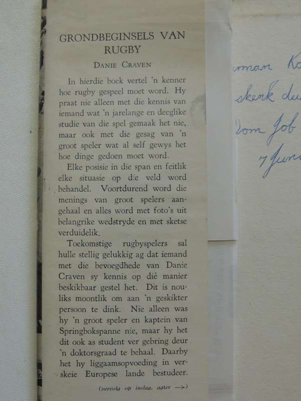 Die Grondbeginsels Van Rugby - Danie Craven   Scarce 1948