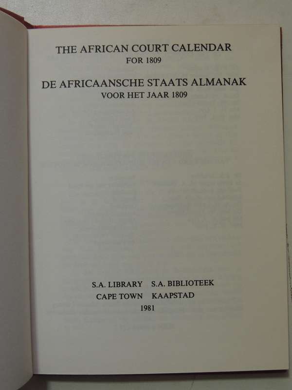 The African Court Calendar For MDCCCIX (1809) Under The Sanction Of Governmentcompiled by Geo. Ross