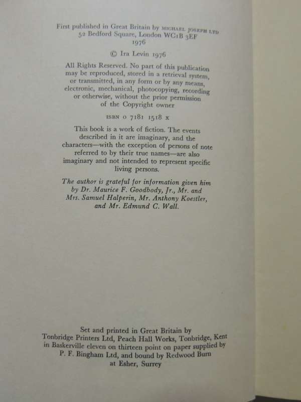 The Boys From Brazil (1st Edition) - Ira Levin  1976