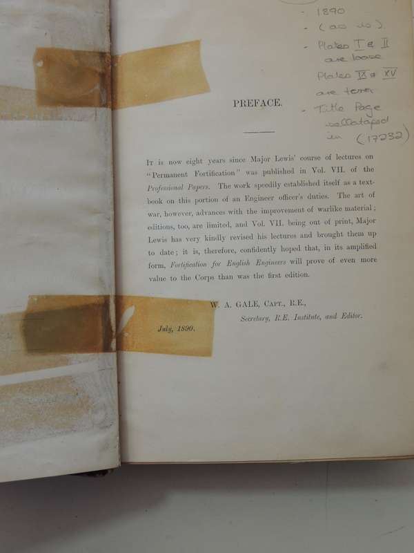 Royal Engineers Institute: Permanent Fortification For English Engineers 1890  JF Lewis RE