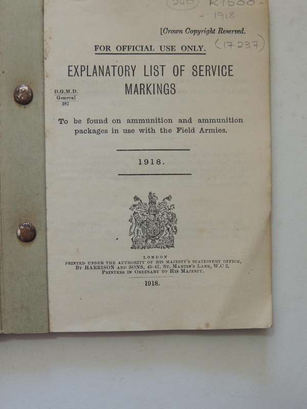 Explanatory List Of Service Markings: To Be Found On Ammunition And Ammunition Packages In Use With