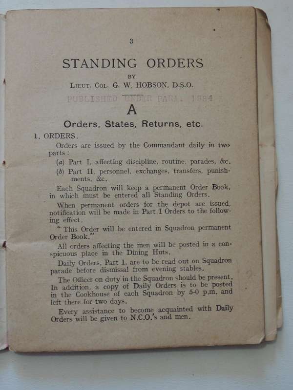 Ormskirk Remount Depot: Standing Orders March 1918