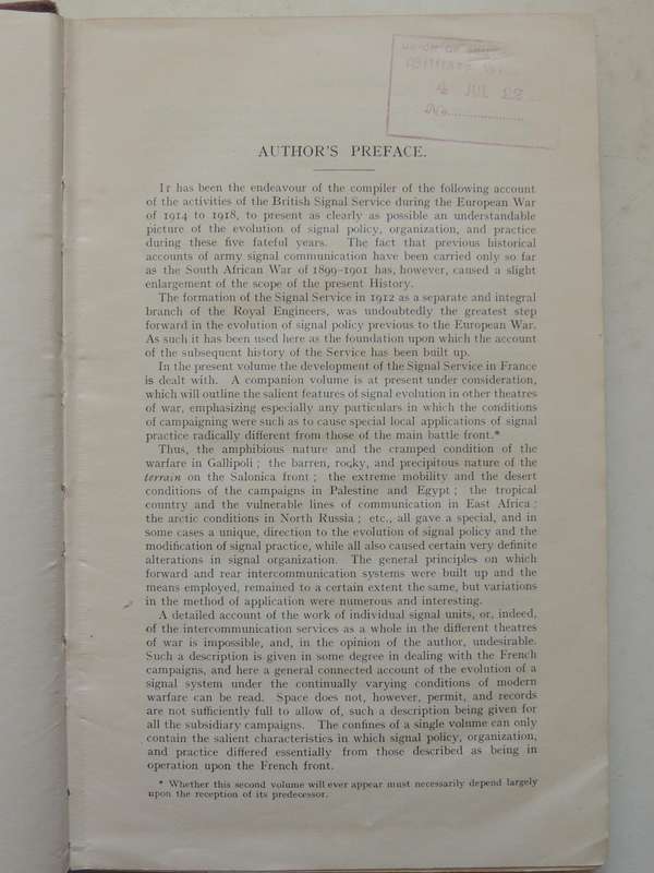 The Work Of RE In The European War 1914-19 Vol 4 The Signal Service (France)Maj. R.E. Priestley R.E