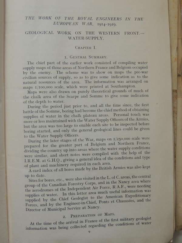 The Work Of RE In The European War 1914-19 Vol 5 Geological Work On The Western Front1922 1st Ed