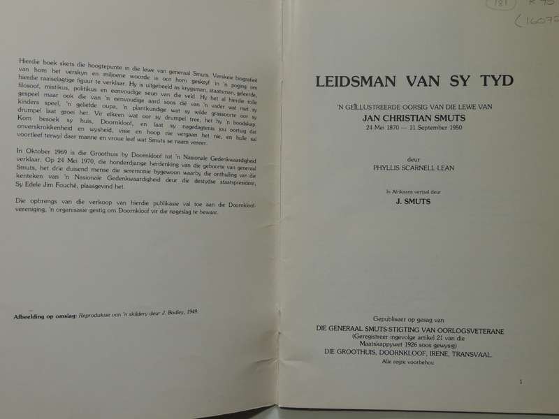 Liedsman Van Sy Tyd: 'N Geillustreede Oorsig Van Die Lewe Van Jan Christian Smuts 24 Mei1870 - 11 Se