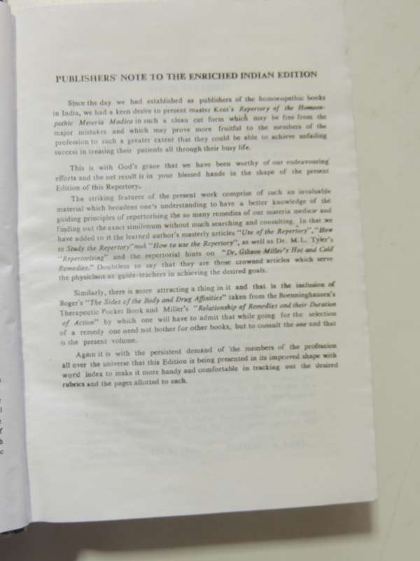 Repertory of the Homoeopathic Materia Medica & A Word Index - JT Kent  Indian Reprint 2002 from 6th