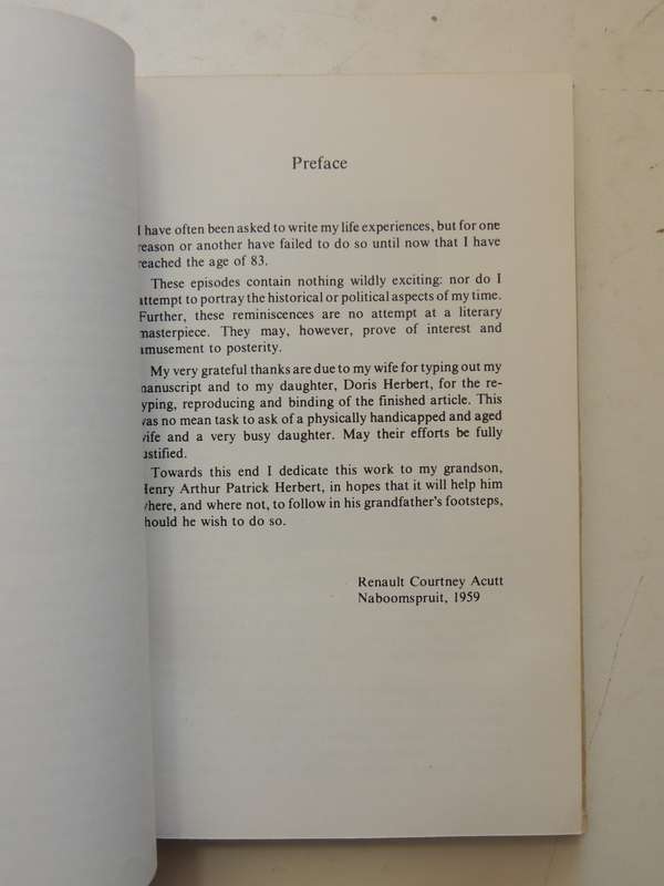 Reminiscences Of A Rand Pioneer: Autobiography Of Renault Courtney Acutt 1876-1973