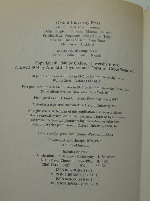 A Study Of History: Abridgement Of Volumes I-VI (By D.C. Somervell) - Arnold J. Toynbee