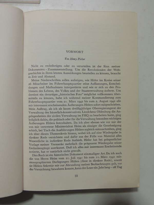Hitler's Tischgesprache In Fuhrerhauptquartier - Dr. Henry Picker         In German Language