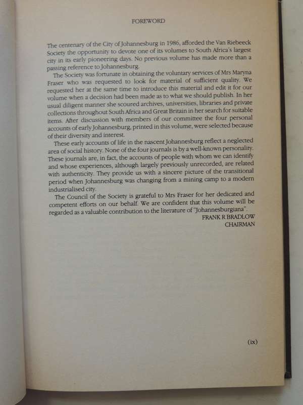 Johannesburg Pioneer Journals 1888-1909 (Van Riebeeck Society 2nd Series No. 16) -  ed Maryna Fraser