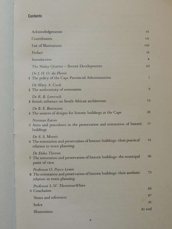 The Preservation & Restoration Of Historic Buildings In South Africaed. R.F.M. Immelman & G.D. Quin