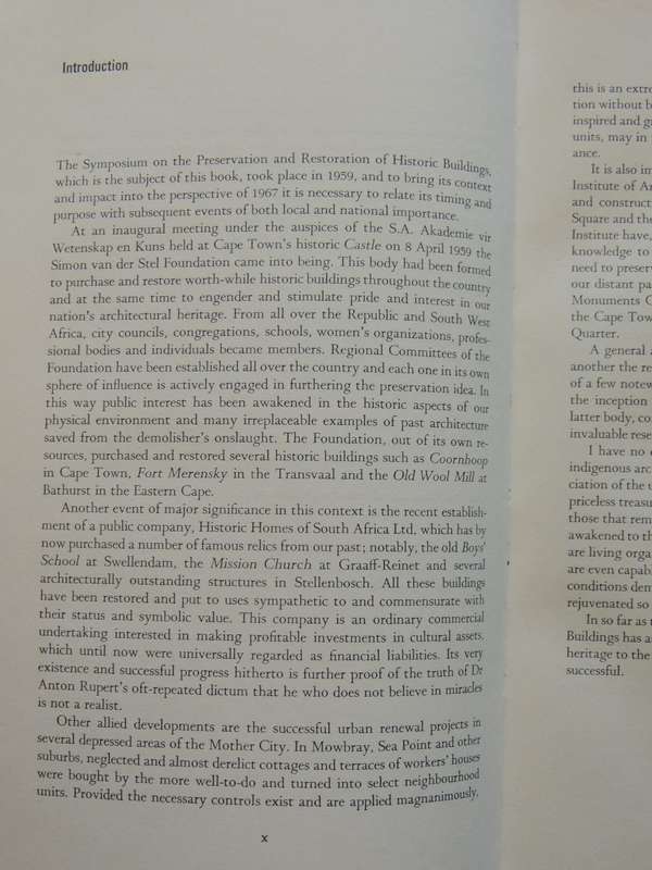 The Preservation & Restoration Of Historic Buildings In South Africaed. R.F.M. Immelman & G.D. Quin