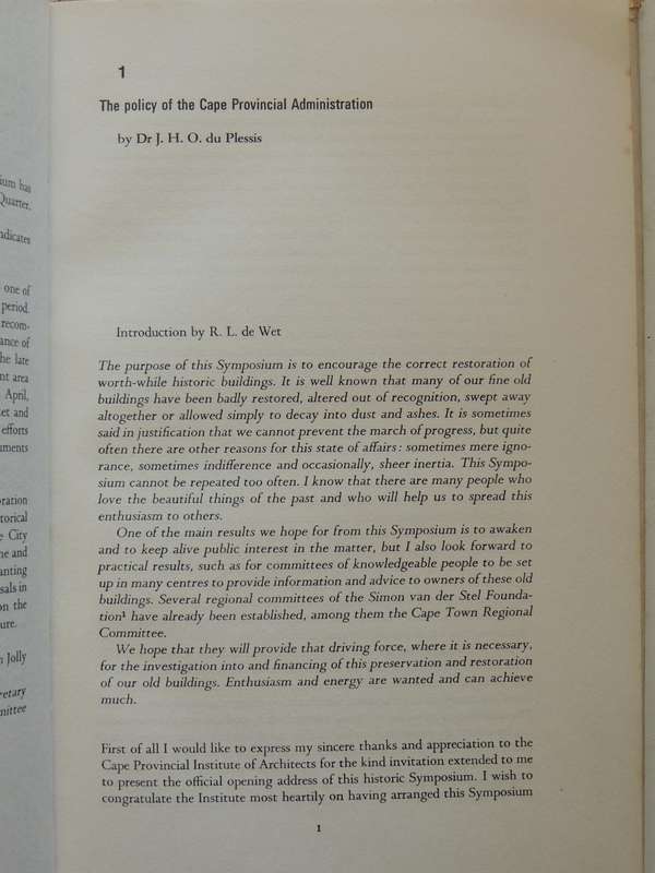The Preservation & Restoration Of Historic Buildings In South Africaed. R.F.M. Immelman & G.D. Quin