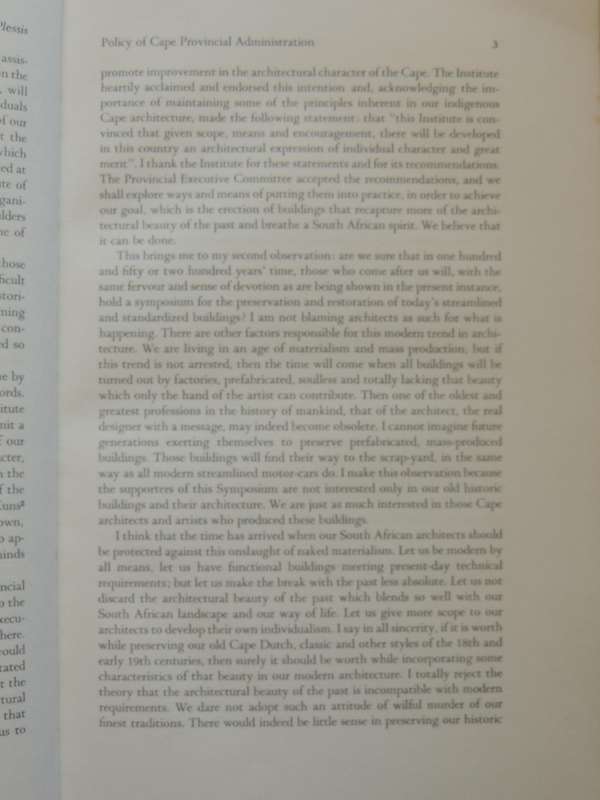 The Preservation & Restoration Of Historic Buildings In South Africaed. R.F.M. Immelman & G.D. Quin