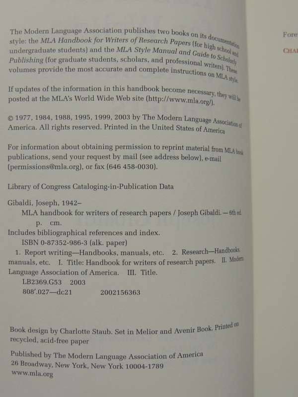 MLA Handbook For Writers Of Research Papers (6th Edition) - Joseph Gibaldi